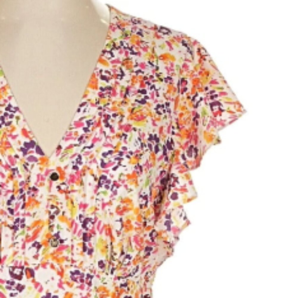 Julia Jordan Pintuck Peach floral Flutter Sleeve Midi Dress - Size 4- Like New - Picture 2 of 10